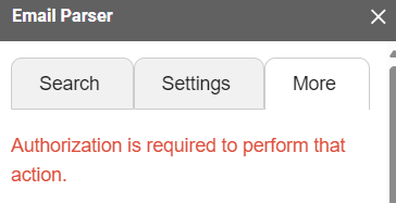 Authorization error in the Email Parser sidebar
