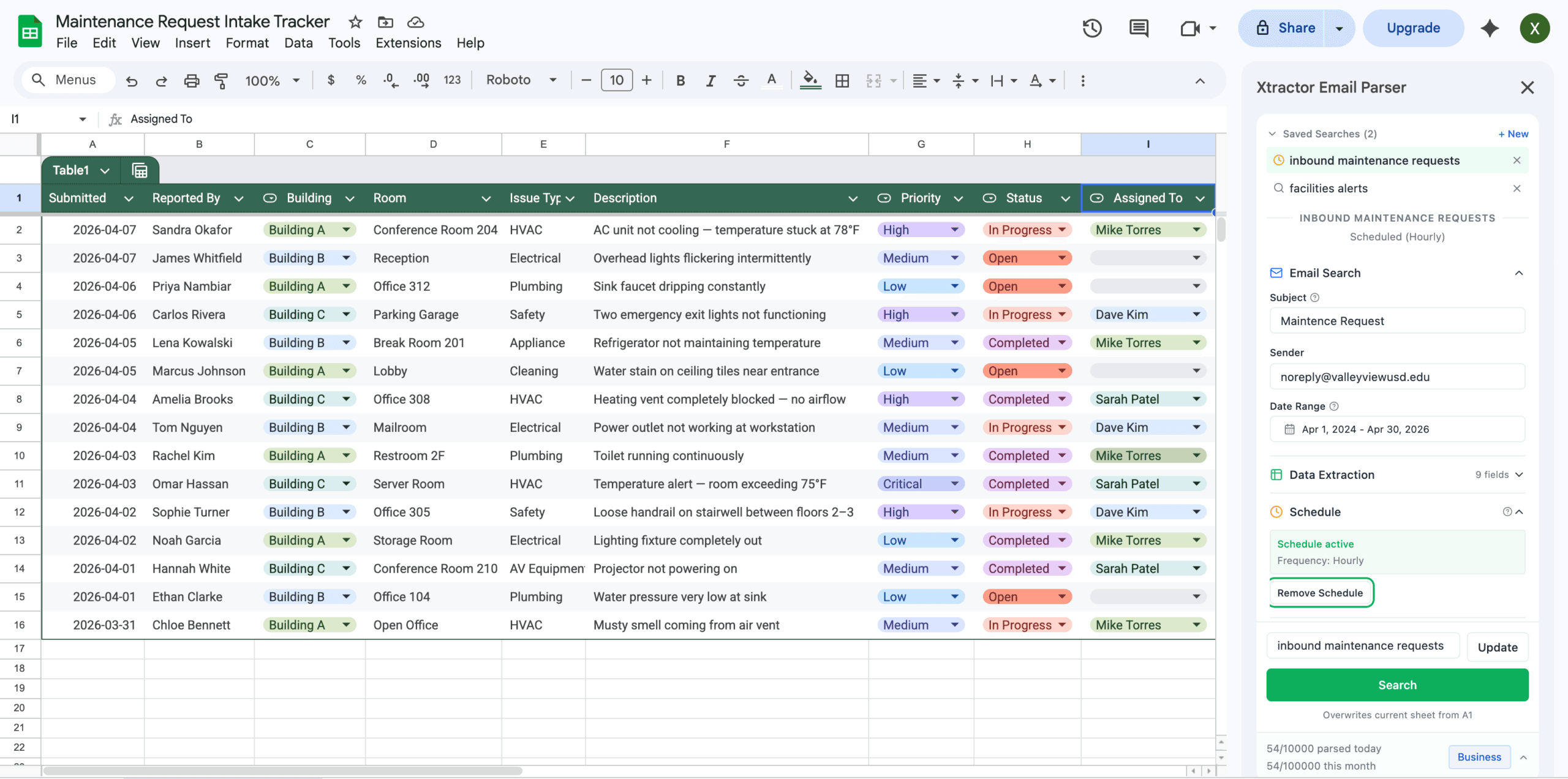 Xtractor email parser extracting data from Gmail to Google Sheets